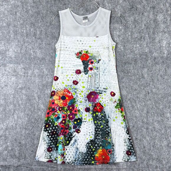 Simply Art by Dolcezza Sleeveless Sm Dress Artsy Watercolor Mesh Yoke Stretch - Picture 1 of 11